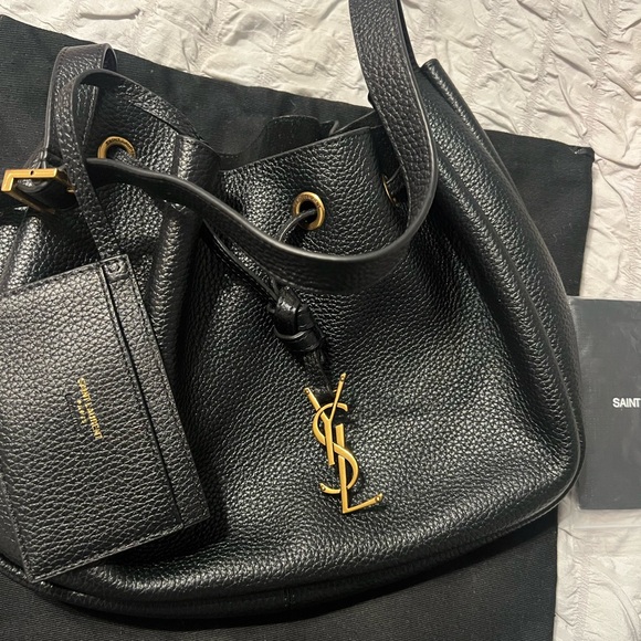 Saint Laurent Handbags - Saint Laurent Black Leather Shoulder Bag with Gold Accents